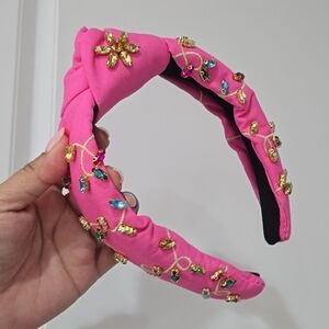 NEW Pink Headband, with A Crown of Gemstones & Top Knot